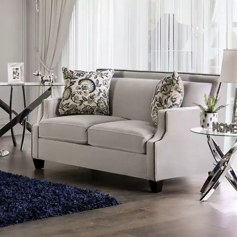 Creation Velvet Upholstered Loveseat Light Gray/Navy - Furniture Of America