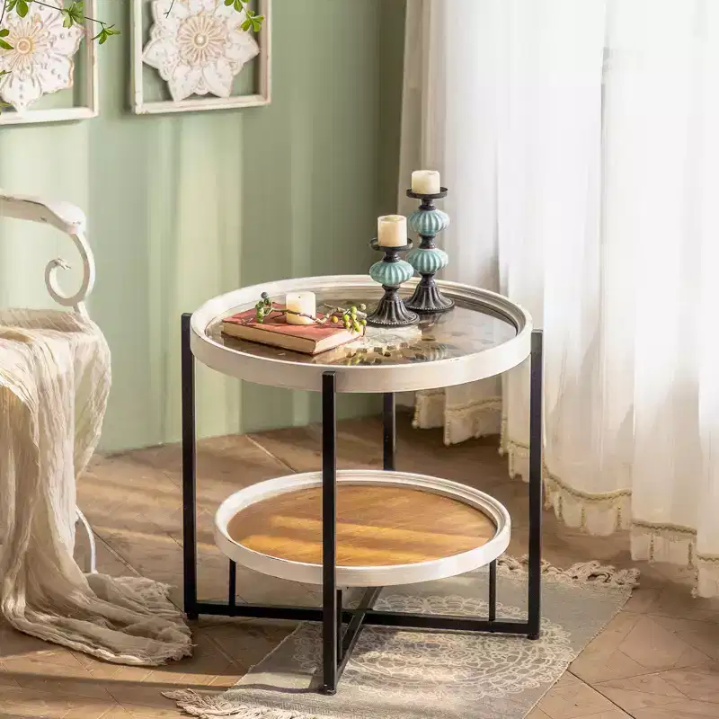 Iron Frame Wood Top 2-Tier Round End Table 23.23