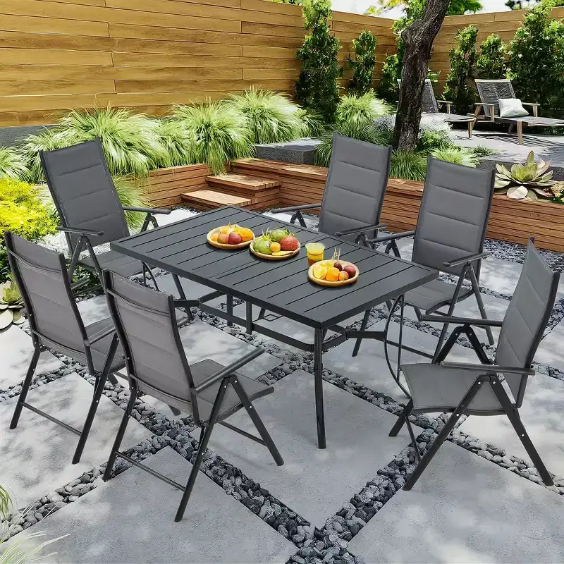 EROMMY Foldable Patio Dining Set with Metal Table & Aluminum Chairs - Durable, All-Weather Furniture for Garden, Lawn & Patio - Gray