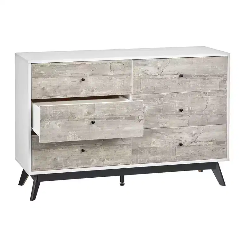Buylateral Crislana Mid-Century Modern 6 Drawer Dresser Gray/White