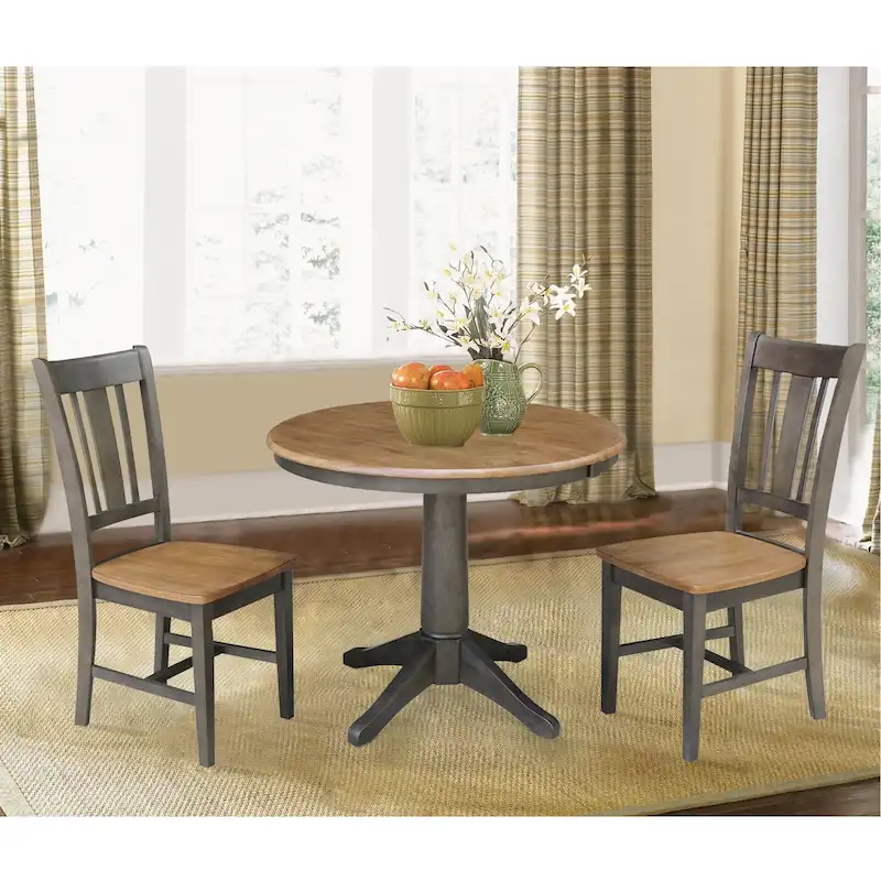 36  Round Solid Wood Extension Dining Table with 2 Dining Chairs