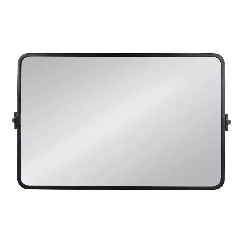 Kate and Laurel Elijah Rectangle Metal Functional Mirror, 38x24, Black