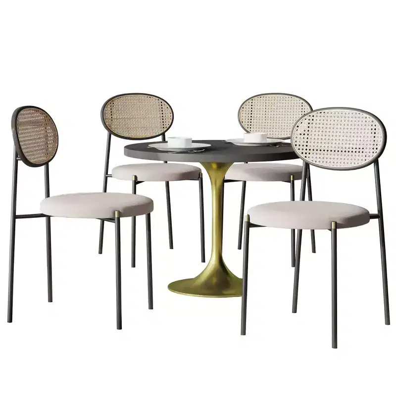 LeisureMod 5-PC Dining Set - 36 Round Dining Table Black MDF Top & Gold Base, 4 Velvet Dining Chairs in Black Steel Legs
