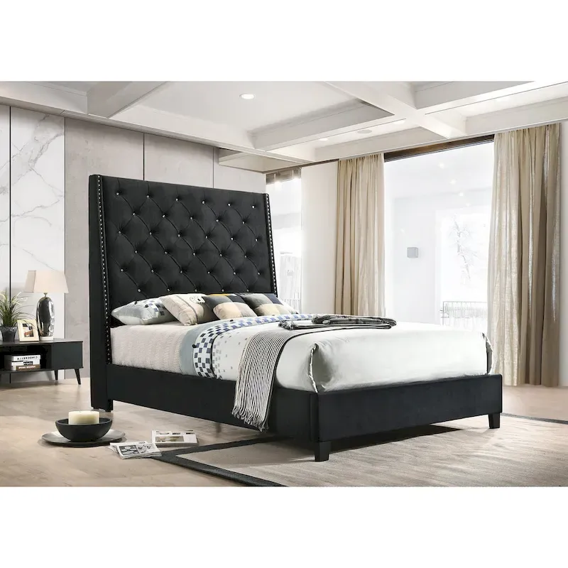 Black Velvet Tufted Bed - Queen / King