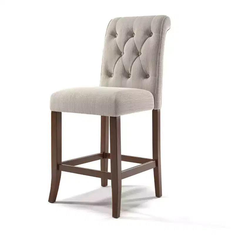 2pk Brandta Button Tufted Counter Height Barstool Beige/Rustic Oak - HOMES: Inside + Out: Upholstered, Wood Legs, Fixed Seat