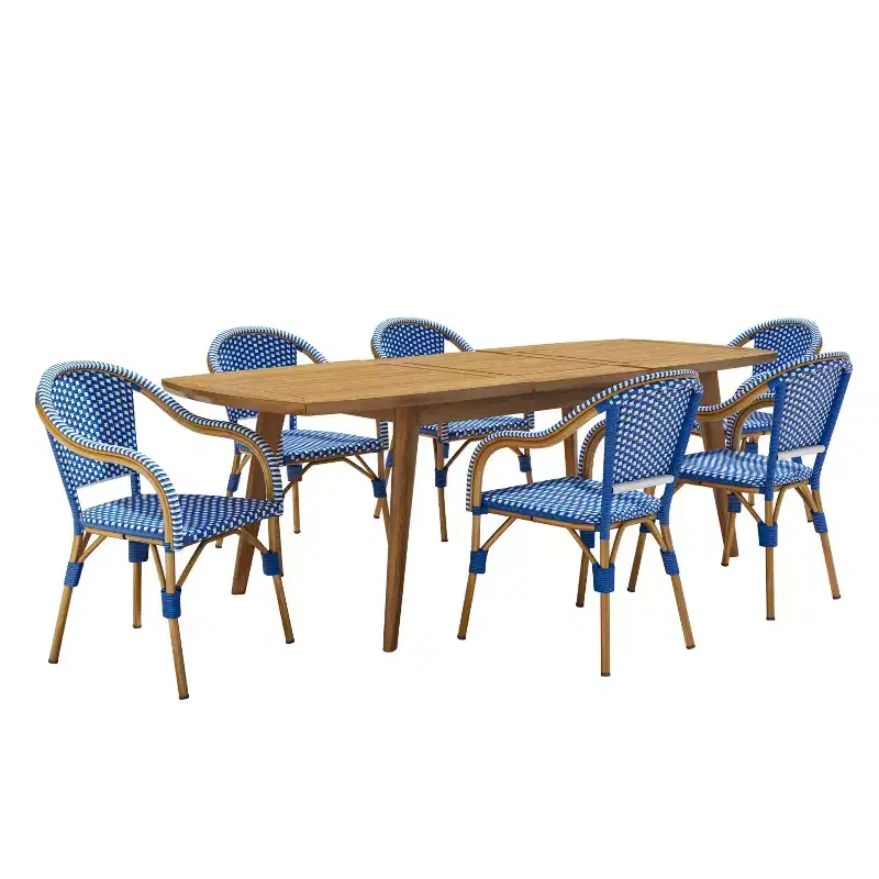Christopher Knight Home Natacha 7 Piece French PE Rattan Outdoor Dining Set with Acacia Wood Extendable Dining Table