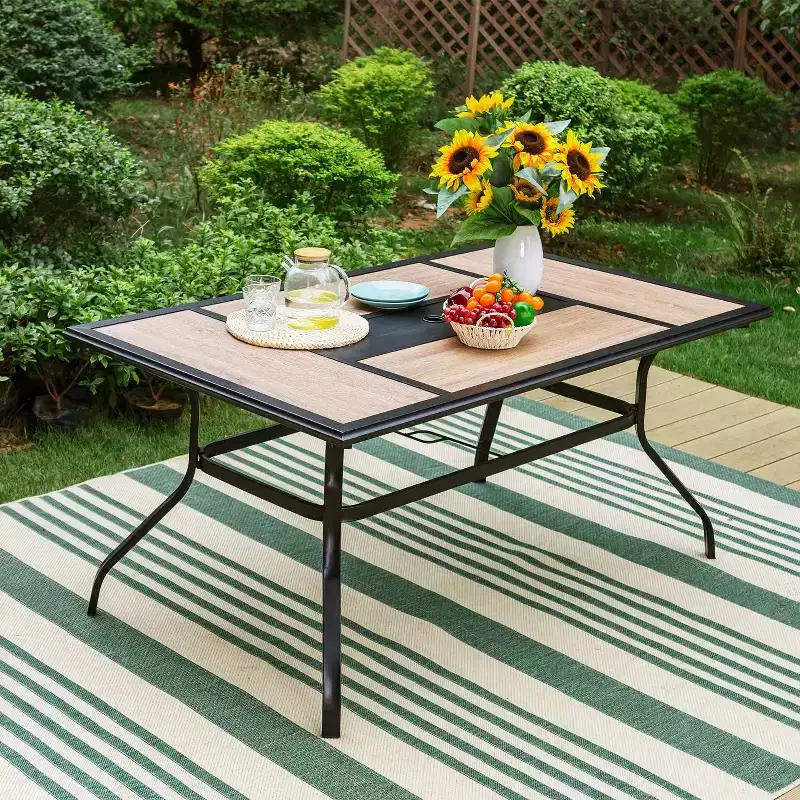 7pc Outdoor Dining Set with 2 Swivel Chairs & Faux Wood Table with Umbrella Hole - Captiva Designs: Weather-Resistant Patio Furniture