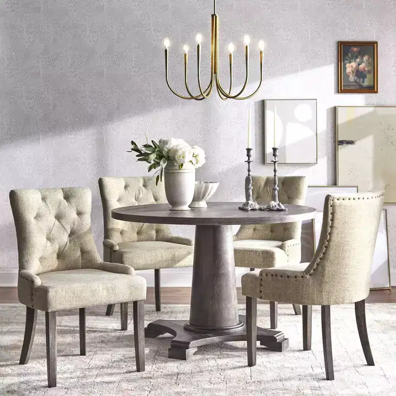 Round Pedestal Dining Table Gray: Vintage Style, 4-Seater