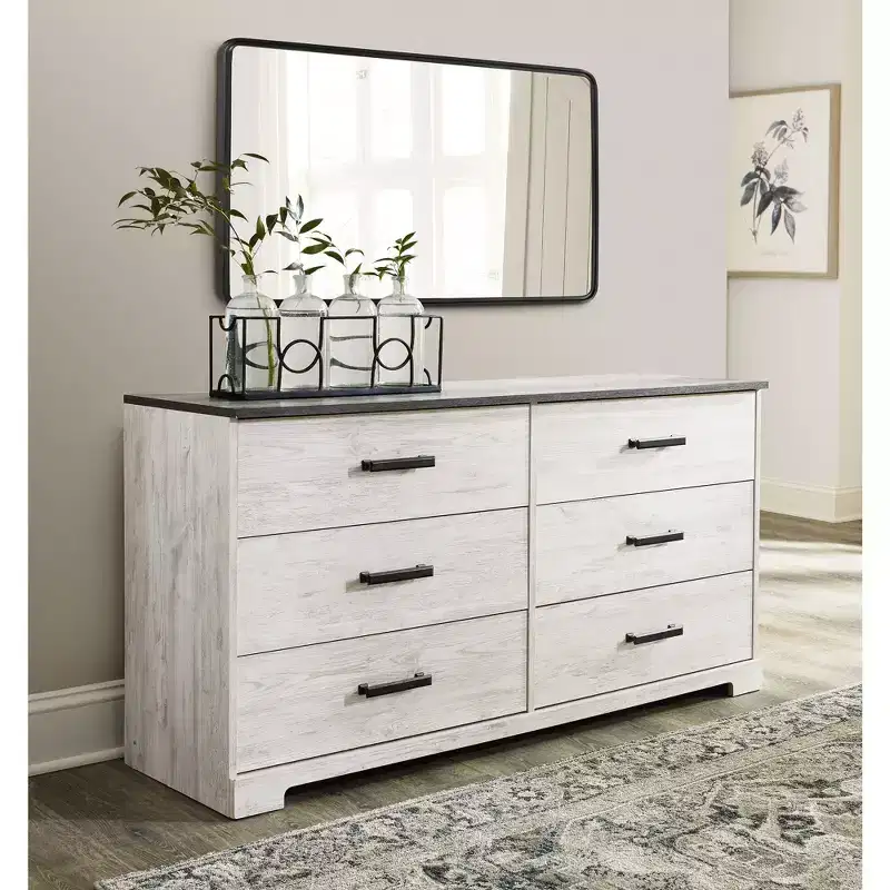 6-Drawer Dresser, Two-Tone Whitewash & Rustic Gray, Modern Farmhouse, 52.72