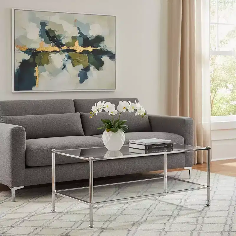 HomeRoots 43 Silver Mirrored And Metal Rectangular Mirrored Coffee Table