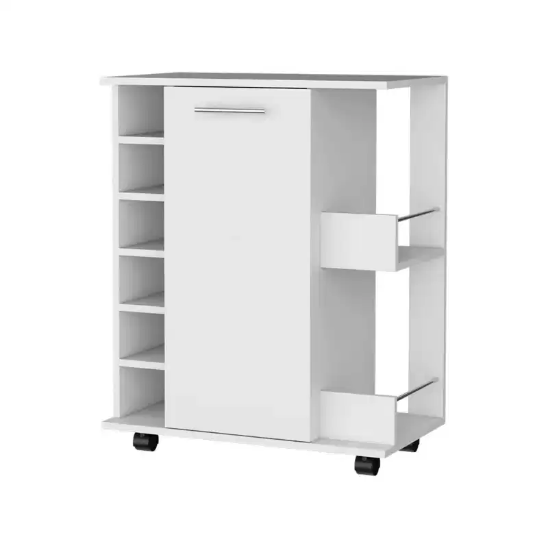 White Rolling Bar Cart With Wine Storage
