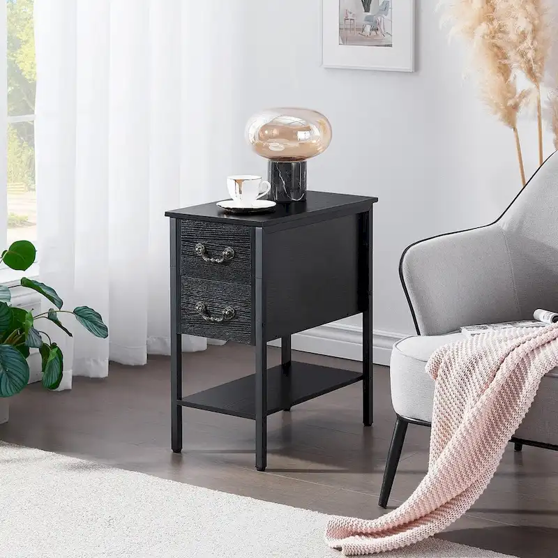 Industrial 2-Drawer Nightstand Narrow End Side Table (Set of 2)