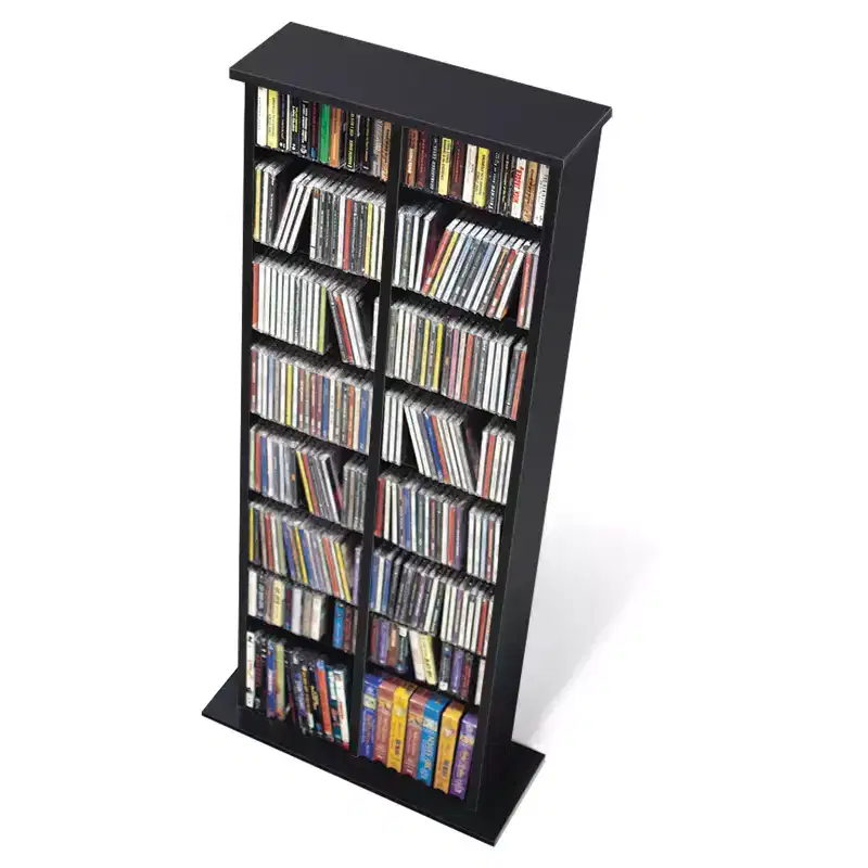 Double Media Storage Tower - Black - Prepac: Holds 320 CDs, 130 DVDs, 14 Adjustable Shelves, Wood Composite