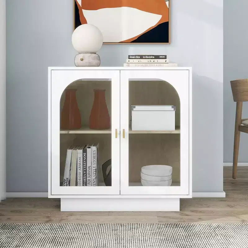 Modern Free Standing Cabinet with Transparent Acrylic Door Panel, Multi-Functional Storage Unit with Adjustable Shelf