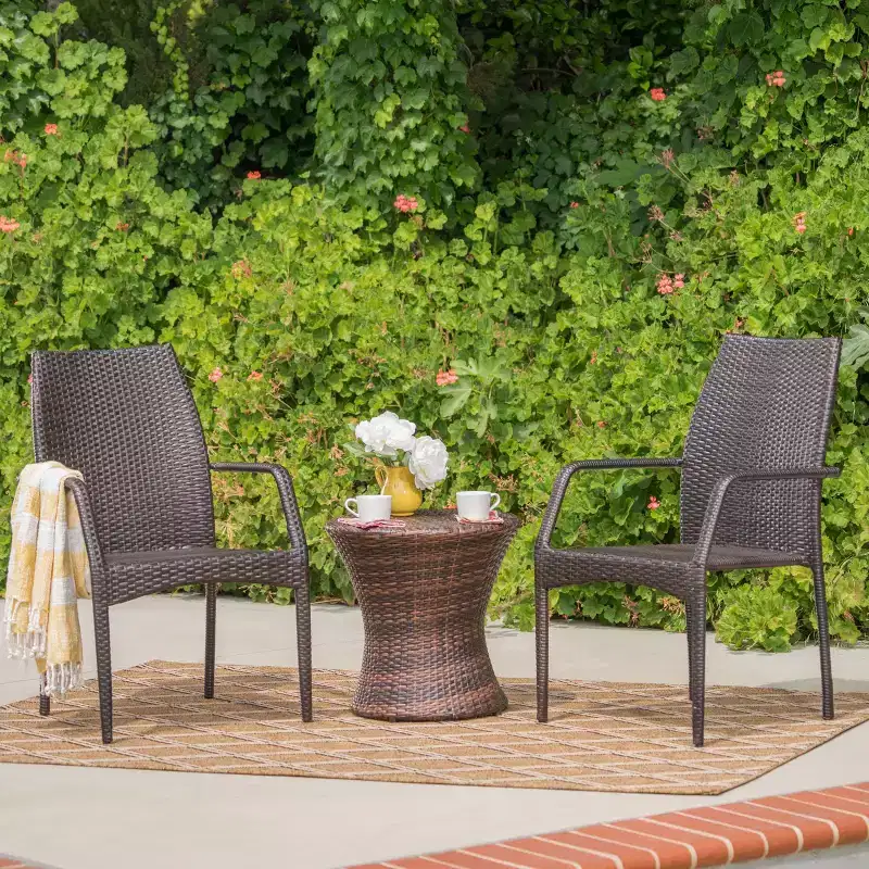 Crawford 3pc Wicker Chat Set - Multibrown - Christopher Knight Home: Weather-Resistant, No Assembly Required