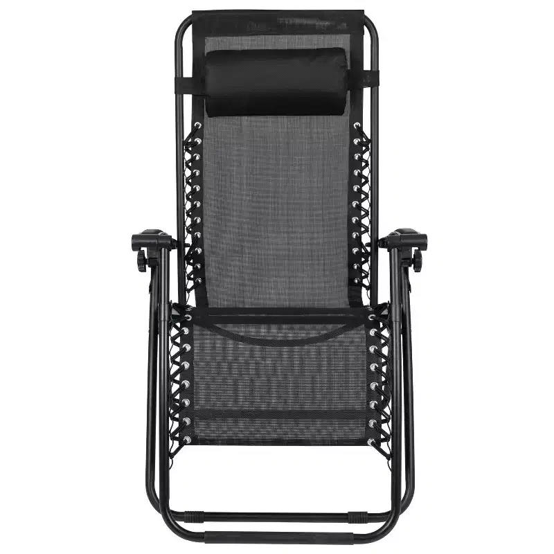Merrick Lane Set of 2 Folding Mesh Upholstered Zero Gravity Chair with Removable Pillow and Cupholder Tray