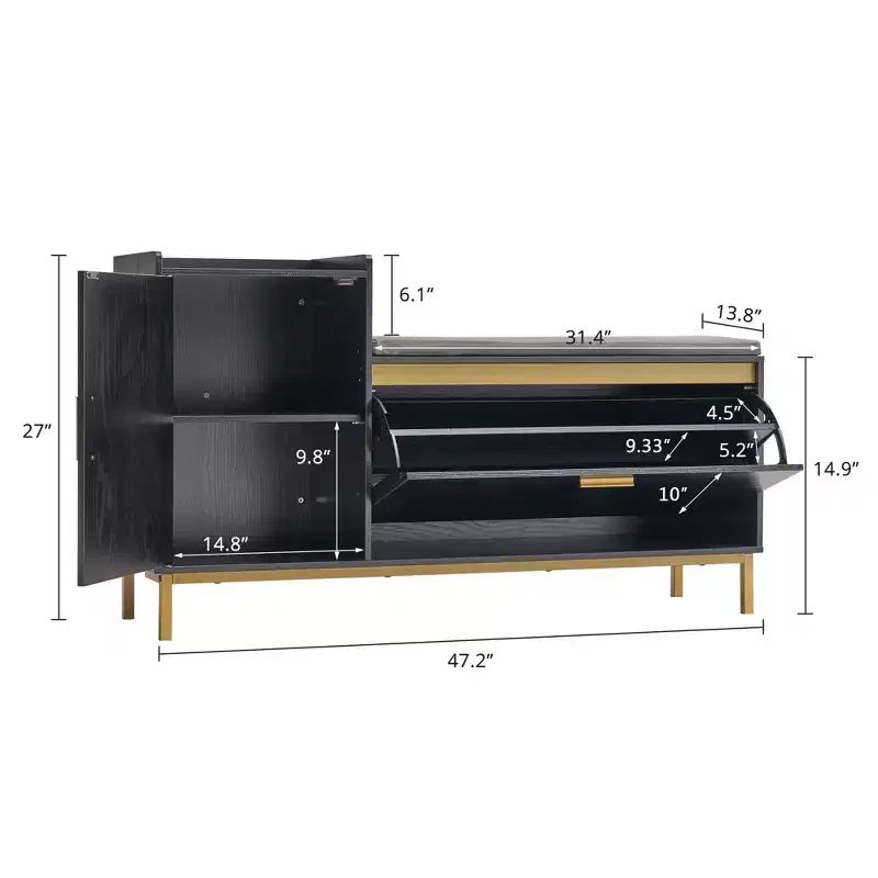 Storage Bench, 2-Tier Flip Drawers for Entryway Shoe Rack Organizer, Removable Seat Cushion