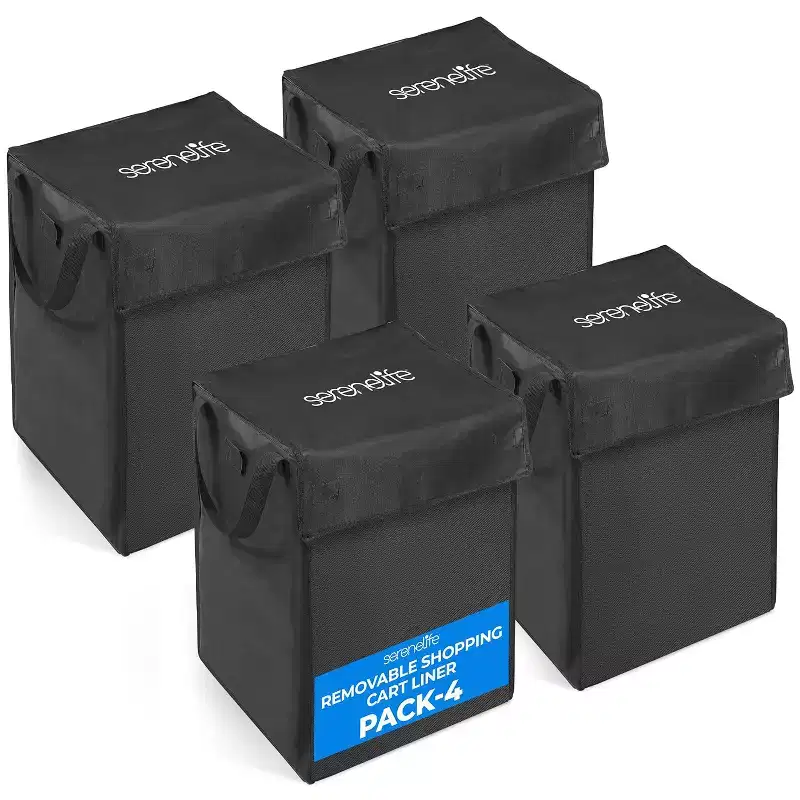 SereneLife 4-Piece Waterproof and Tear-Resistant Shopping Cart Liner - Black