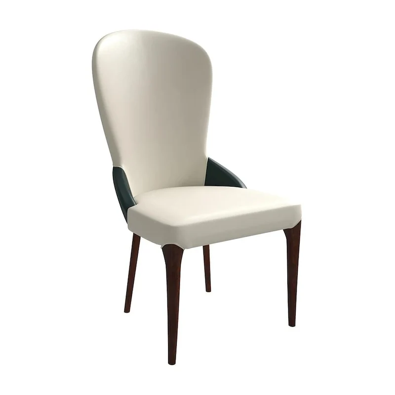Leather Upholstered Solid Wood Dining Chair with Two-Tone Design