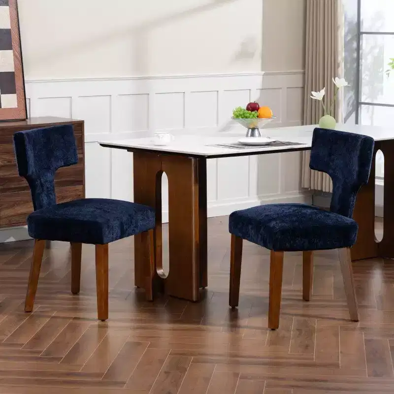 Set of 2 Chenille Upholstered Dining Chairs with Hardwood Frame & Brass Nailhead Trim, 300 lbs