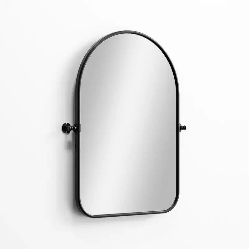 PexFix 32 x 23 Iron Arched Black Pivot Wall Mirror Tilting Bathroom Vanity Mirror Metal Framed Adjustable Two-way mirror for Bedroom Living Room