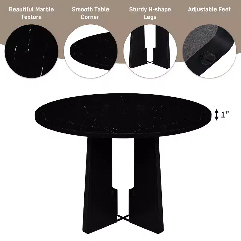 GDFStudio Jacobs 5-Piece Round Dining Table set with 43 Modern Dining Table and 4 Upholstered Chairs