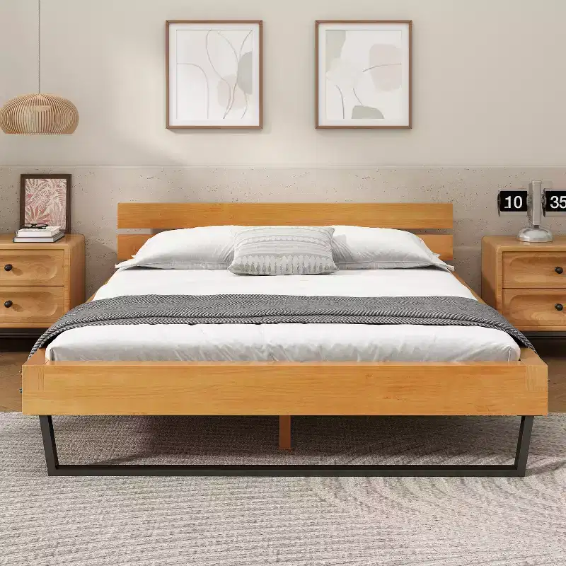 Christopher Knight Home Myora Modern Industrial Pine Wood Bed Frame with Iron Base