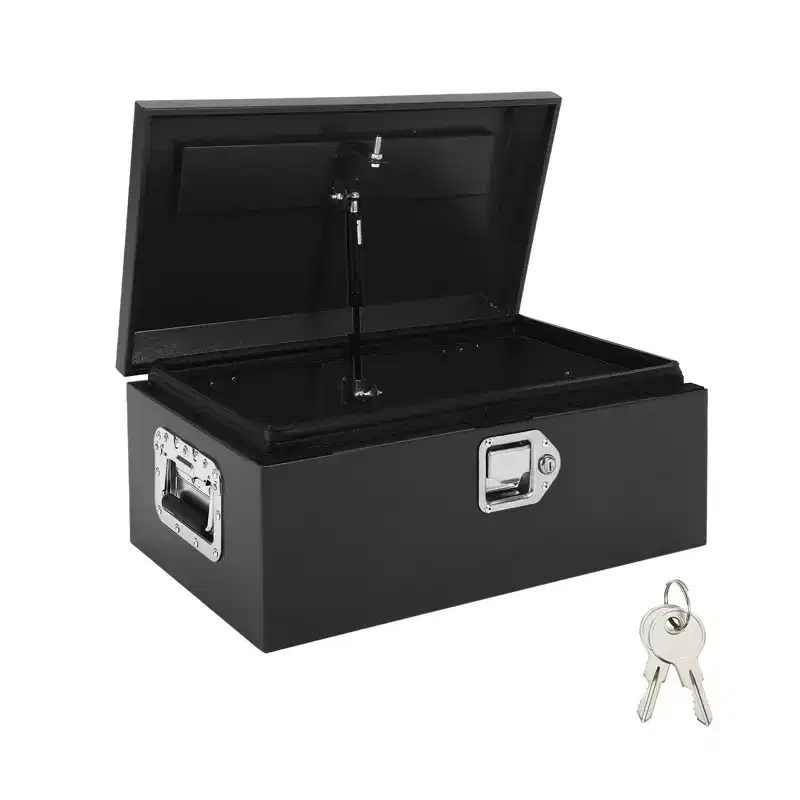 Steel Truck Bed Tool Box, Waterproof Plate Metal Storage, Portable Toolbox, Lock & Side Handles, for Pickup, Trailer, Workshop