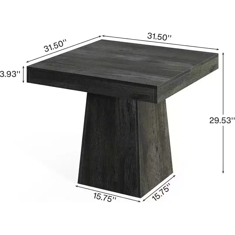 31.5-Inch Modern Square Dining Table with Pedestal Base, Small Kitchen Table for 4, Dining Room, Kitchen, Living Room, Grey
