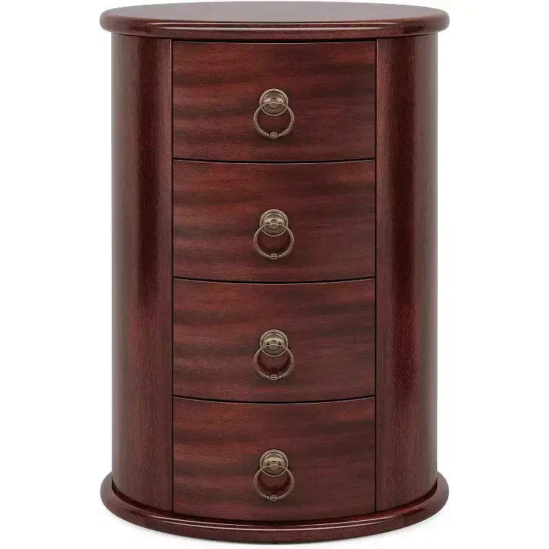 Lantine Fully Assembled End Table, Round Side Table with 4 Drawers for Living Room Bedroom