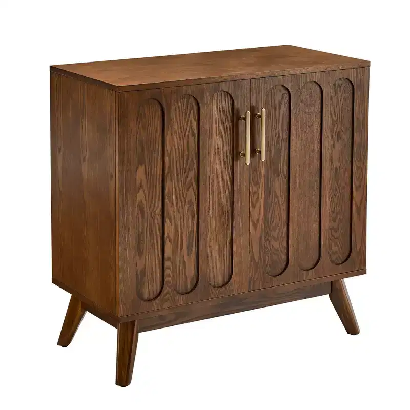 Homy Casa Wooden Storage Cabinet with Double Doors and Mid-Century Legs, Brown