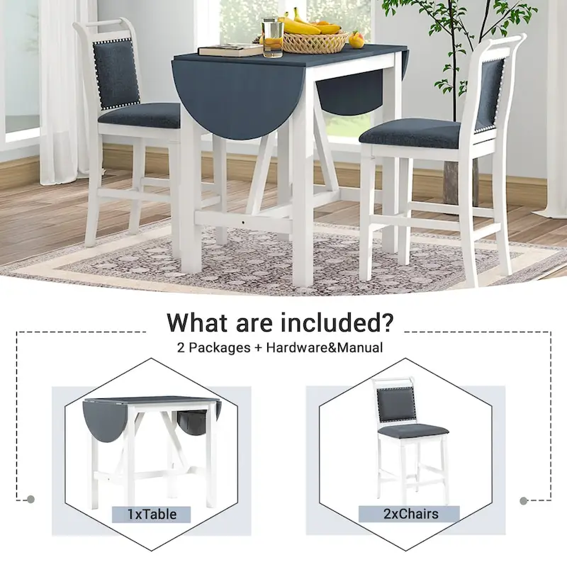 3-Piece Wood Counter Height Drop Leaf Dining Table Set
