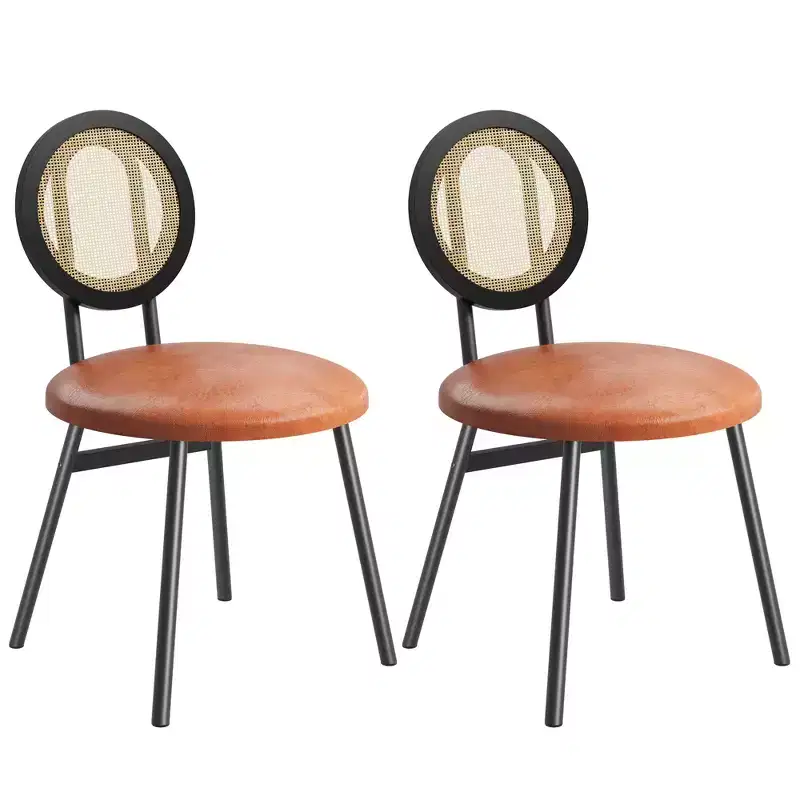 Modern Upholstered Dining Chairs with Natural Rattan Back & Metal Legs, Space-Saving Set of 4 for Kitchen, Dining Room