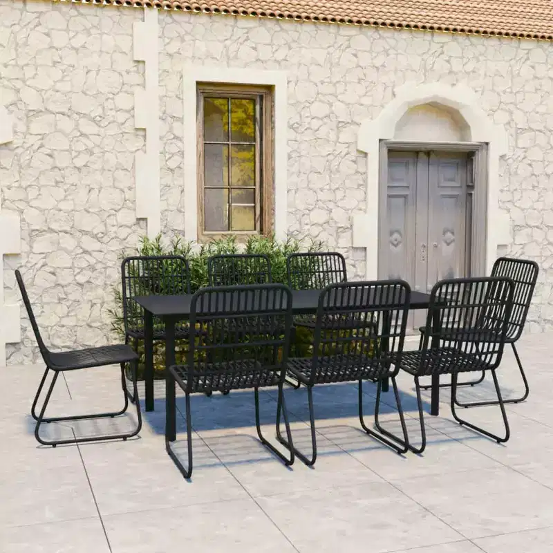 vidaXL 9 Piece Patio Dining Set Poly Rattan and Glass