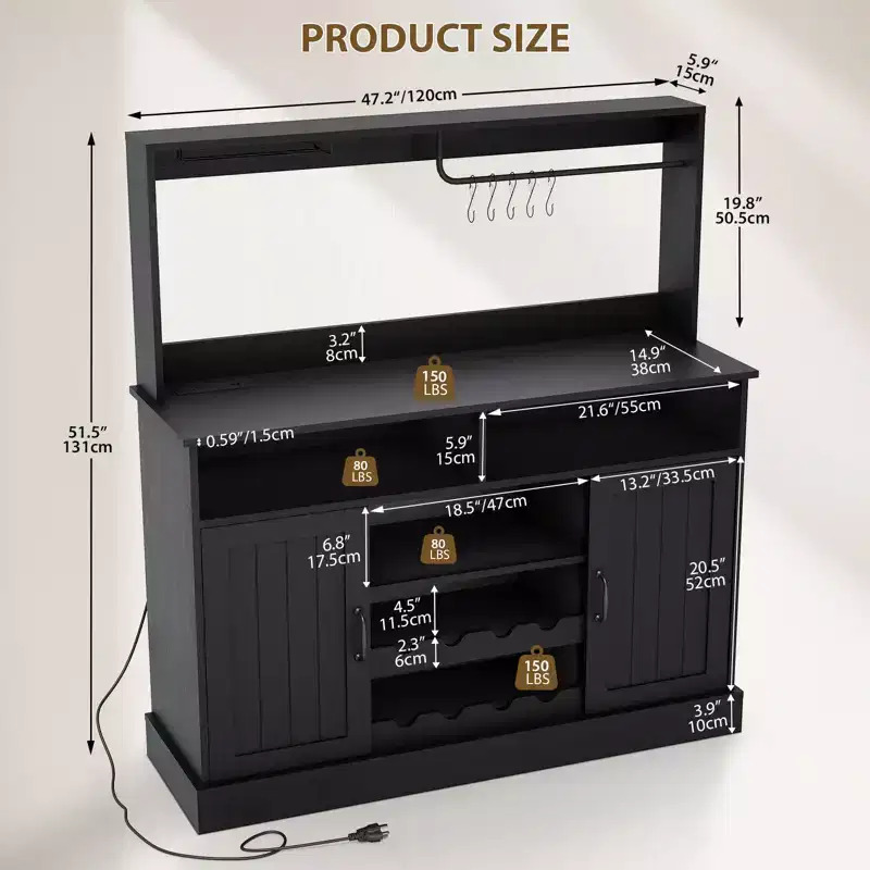 Wine Storage Cabinet with Glassware Rack
