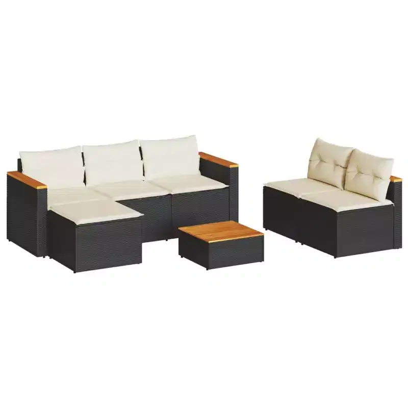 vidaXL Patio Sofa Set with Cushions Garden Furniture 5 Piece Poly Rattan Acacia