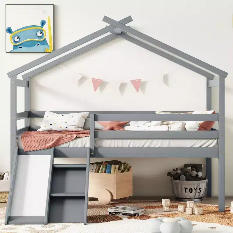 MAYEERTY King Bunk Bed Safety Rail Soft-Close Drawers Kid-Friendly