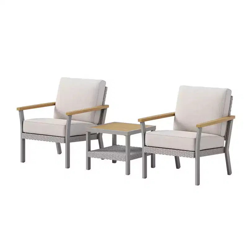SONGMICS HOME Sencillo Collection - 3 Piece Patio Furniture Set, 2 Lounge Chairs and 1 Coffee Table, Outdoor Furniture, Gray and Beige