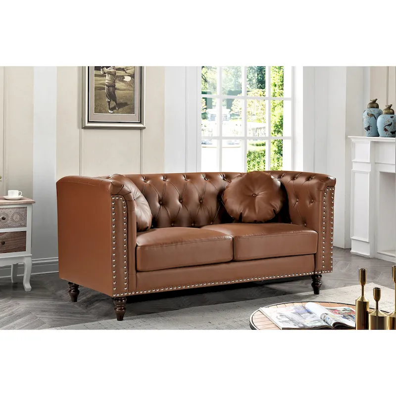 Dallas Brown Faux Leather Dining Chair with Nail Head Trim
