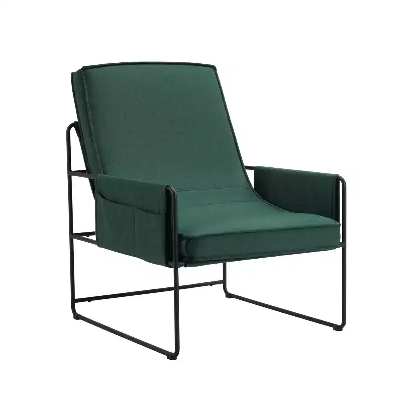 Okak Modern Accent Chair with Removable Cushion, Comfy Chair with Storage Bag and Metal Frame, Elegent Arm Chair for Living Room, Bedroom, Green