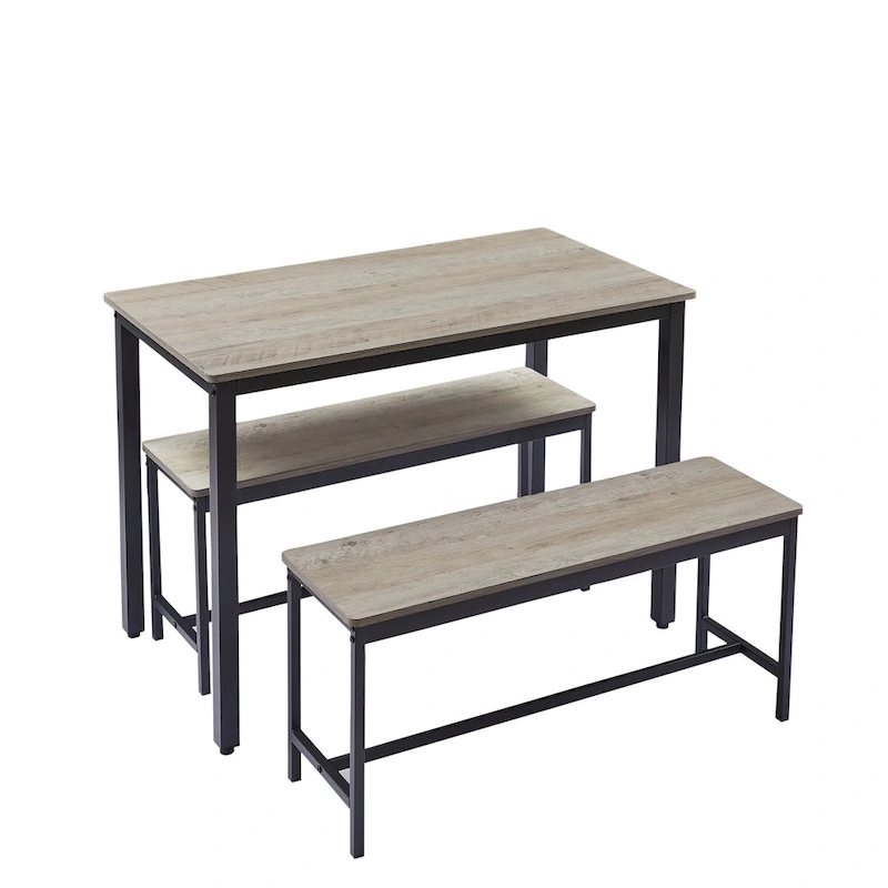 Industrial Rectangle Dining Table Set with 2 Benches Breakfast Nook Dining Table Set Kitchen Dining Table Set Metal Legs