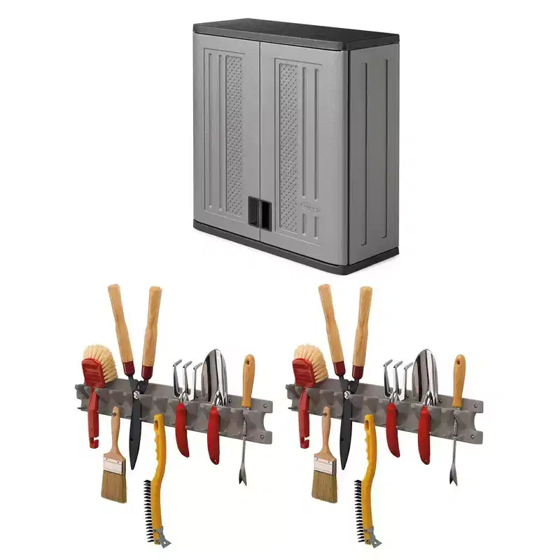 Single Shelf Garage Wall Cabinet with Hand Tool Organizer, 2 Pack