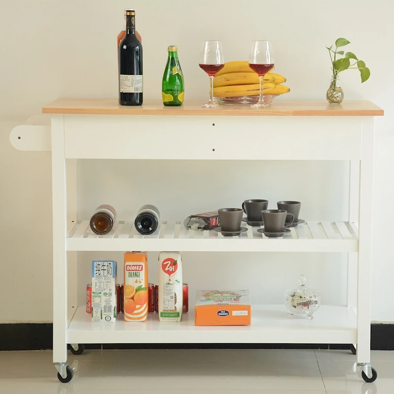 Simple Design Kitchen Island&Cart ,Double Display Shelves and 2 Drawer with Wood Top