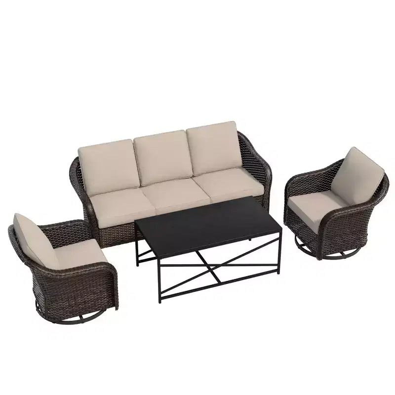 UPTIOT Outdoor Patio Set: 3-Seat Sofa, 2 Swivel Rocking Chairs & Coffee Table for All-Weather Comfort