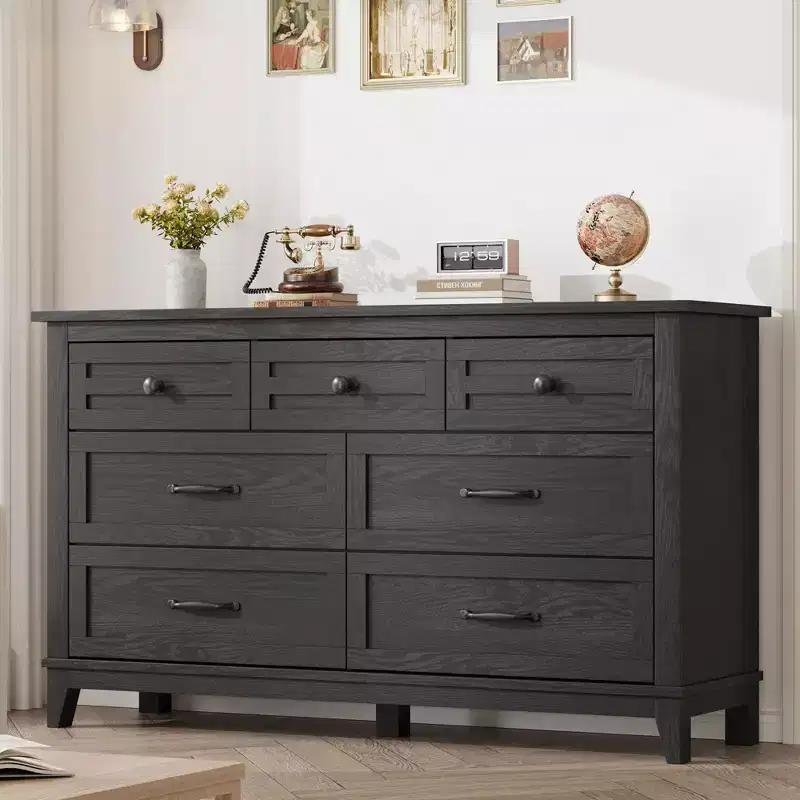 Spacious 7 Drawer Wooden Dresser for Bedroom - 54 Wide Storage Chest - Freestanding Closet Organizer - Bedroom Furniture Set