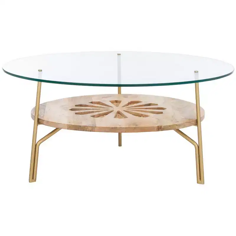 Flora Round Coffee Table - Natural & Brass Finish
