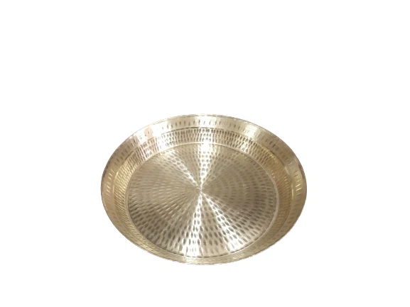 Pure Brass Round Decorative Display Tray, 14, Hammered Finish