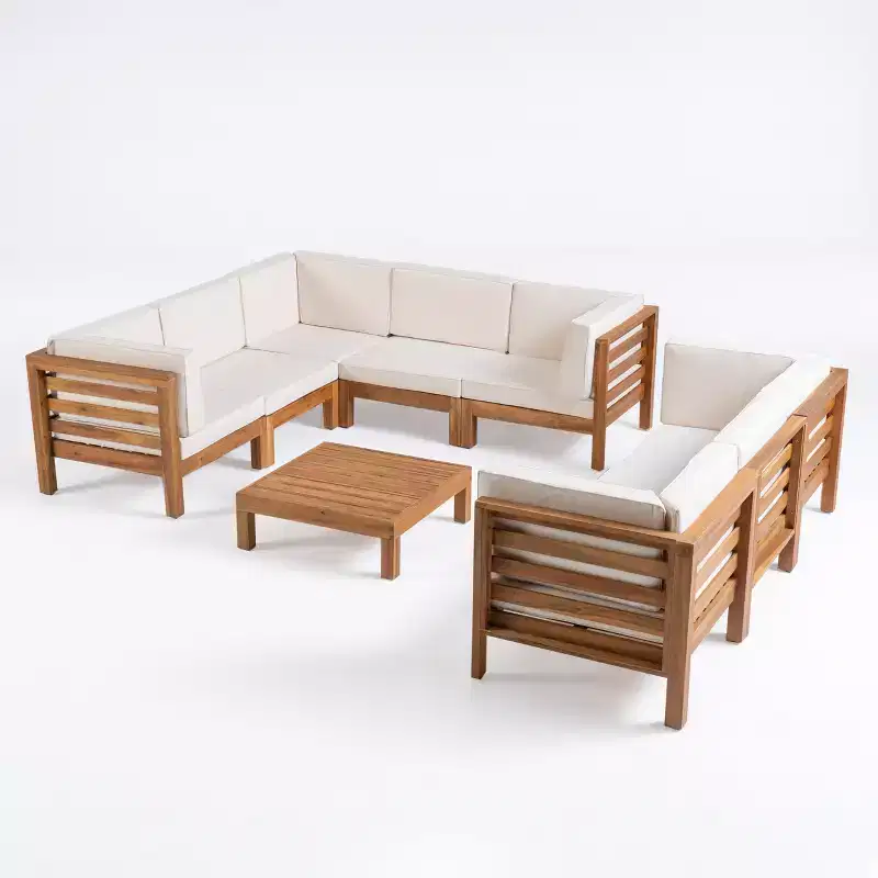 Christopher Knight Home Oana Outdoor Acacia Wood 8 Seater Sectional Sofa Set with Cushions