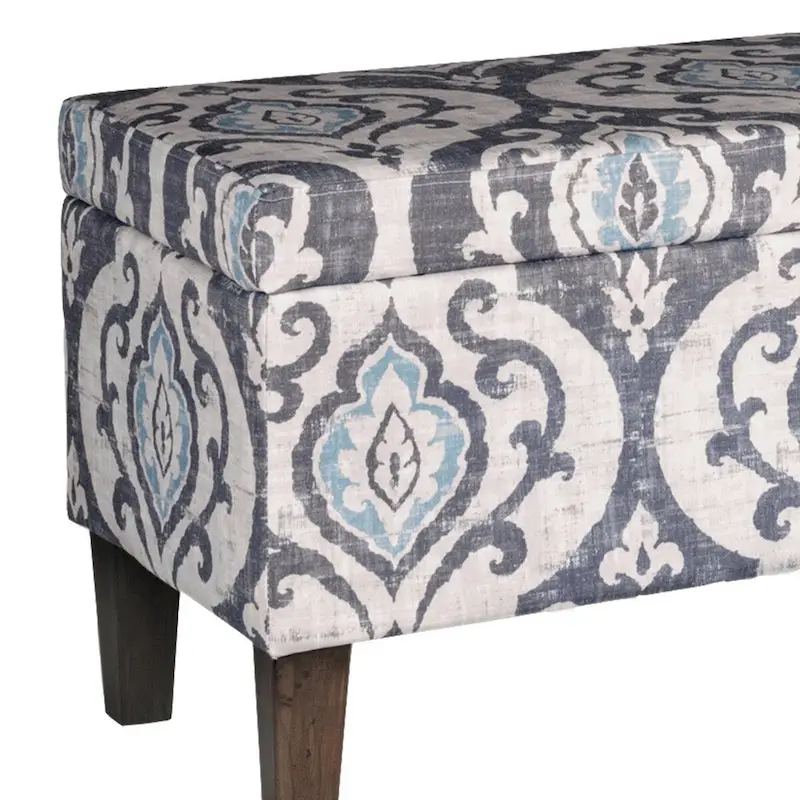 Versatile Multicolor Damask Pattern Bench with Hinged Storage - 36 x 16 x 18