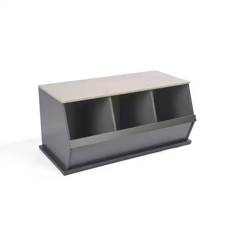 Badger Basket 3 Bin Stackable Storage Cubby Charcoal/Gray Woodgrain: MDF Toy Storage Shelf, Enclosed Back, 80 lb Capacity